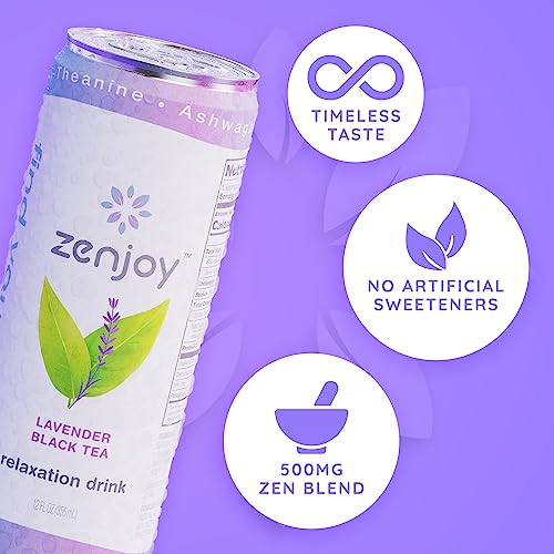 Zenjoy Relaxation Drink, Calming Green Tea & Black Tea, Non Alcoholic, Ashwagandha & Lemon Balm for Anxiety Relief, L - Theanine for Focus (12 Pack) (Lavender) - Image 4