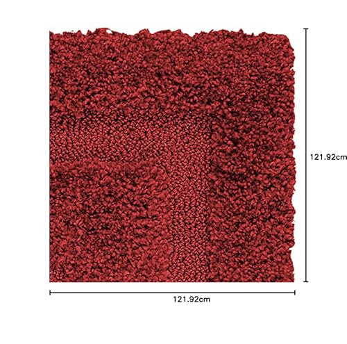 Image of Rectangular Box Round Shaggy Carpet for Living Room, Bedroom, High Low Design Finish Microfiber 1.8 Inch Pile High, 4x4 Feet Maroon|Maroon Color