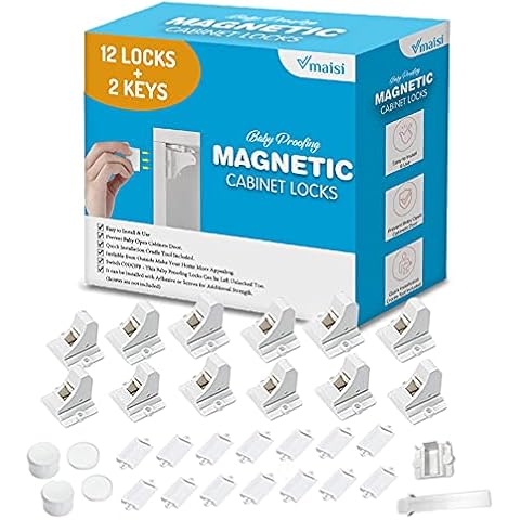 Vmaisi Adhesive Magnetic Cabinet Locks (12 Locks and 2 Keys) Cover