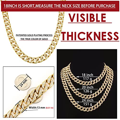 Miami Mens Cuban Link Chain Silver Gold Plated Bling Cuban Necklace Diamond Chain for Men 13MM iced out chain Hip Hop Jewelry，8.5/18/20/24 Inch Length-With metal gift box.4