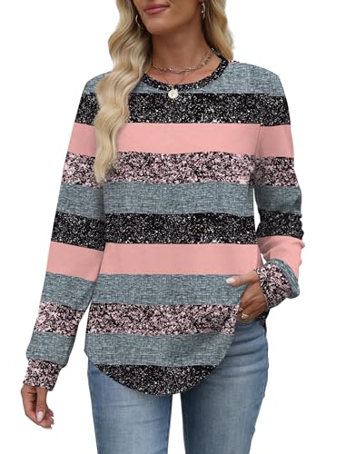 Image of WIHOLL Sweatshirt for Women Crewneck Long Sleeve Shirts Curved Hem Lightweight Sweaters Fall Clothes 2025