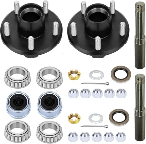 shliyitx 2 Set 2000 lbs Trailer Axle Spindle Kit Round BT8 Spindle with 5-Lug 4.5 Hub Trailer Axle Kit for 2000 lb 5 Lug Trailer Hub Fits 1-1/16 Spindle Fits Boat Utility & Cargo Trailers