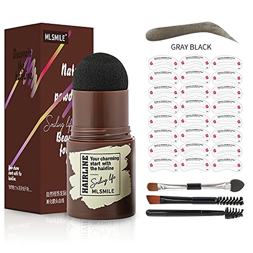 Eyebrow Stamp Stencil Kit, Waterproof Brow Stamp and Shaping Kit, One Step Eyebrow Stamp with 24 Eyebrow Stamp Stencilsï¼†eyebrow Pen Brushes Kit for Perfect Brow, Hairline Brow Stamp Long-lasting (Gray Black)