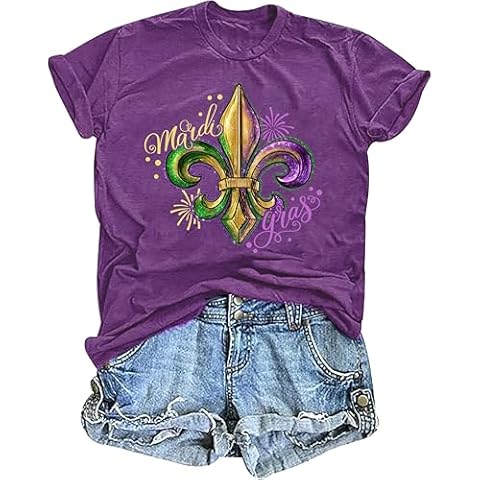 Mardi Gras Shirts for Women Fat Tuesday Tshirt Carnival Party Shirts Carnival Fleur De Lis Graphic Tee Top Outfit Purple Cover