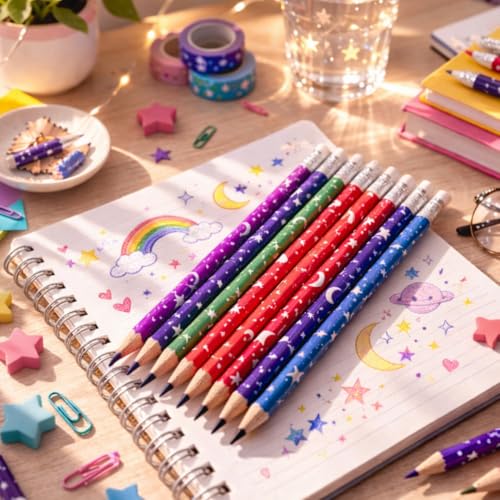 Image of Starry Night Pencil (100) | Super Fun Unicorn & Space Cartoon Theme Dark Lead Pencils for Kids | HB Writing Pencils for Girls & Boys | School & Return Gift Stationery.