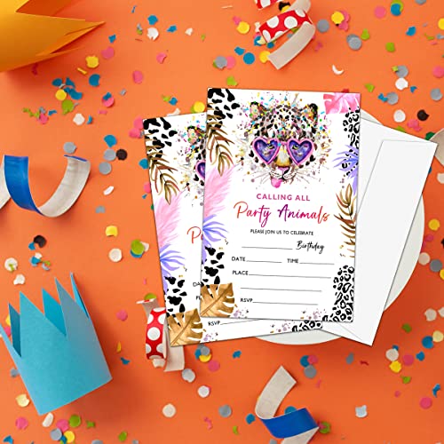 Nyctug Party Animal Birthday Invitation Cards, Leopard Print Party Invitation For Teens Boys & Girls-Kid's Party Celebration Supplies, 20 Fill-In Invitations With Envelopes-C10 #TOP3