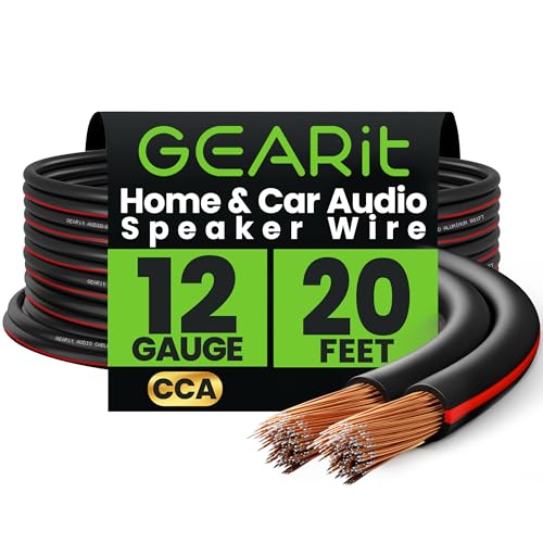 GEARit 12 Gauge Speaker Wire, Speaker Cable 20ft for Car Audio, Home Theater, CCA(Black)