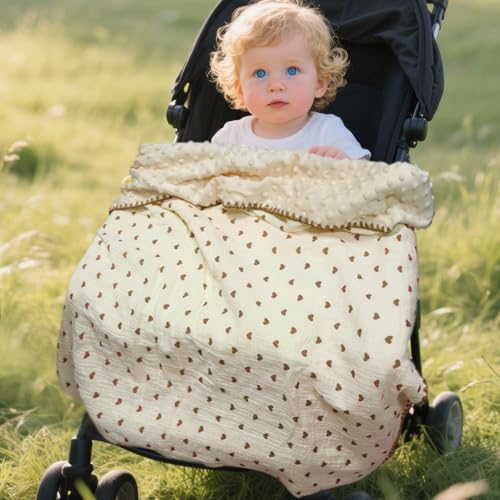 Image of Baby Blanket Double Layer Cotton Muslin, 40x40Inch Soft Minky Blanket with Dotted Backing, Baby Gifts for Girls Boys Toddlers Newborn (Heart)