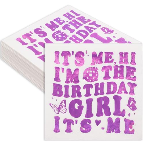 50 Pieces It's Me Hi I'm the Birthday Girl It's Me Napkins, 3-layer Popular Singer Cocktail Napkins Happy Birthday Decorations for Fans - 5