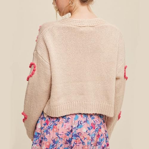 Image of Valentine's Day Cardigan Sweaters for Women Love Heart Print Button Down Cropped Cardigans Y2K Open Front Knit Sweater