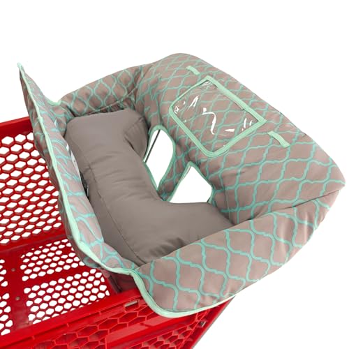 Image of Soft Pillow Attached 2-in-1 Shopping Cart and High Chair Cover for Baby, Cotton Padded Cart Cover, Fold'n Roll Style, Portable with Carry Bag (Gray Grid)