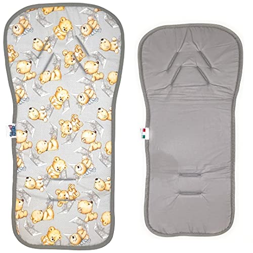 BabyCANGAROO® Funda de asiento universal de verano reversible, de algodón, fabricada en Italia (gris – gris osito marino)