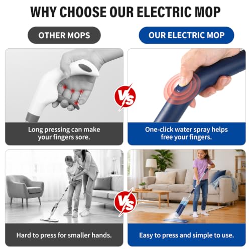 Image of PowerMop Floor Mop with 720 ml Refillable Bottle & 2 Microfiber Pads | Powered wet dry mop for kitchen, wood, hardwood, laminate, ceramic tile floors, with washable pads and refillable bottle