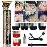goldseaside Hair Clippers for Men, Zero Gapped T-Blade Hair Trimmer with 3 Speed Adjustment LED Display, Rechargeable Cordless Grooming Kit for Men