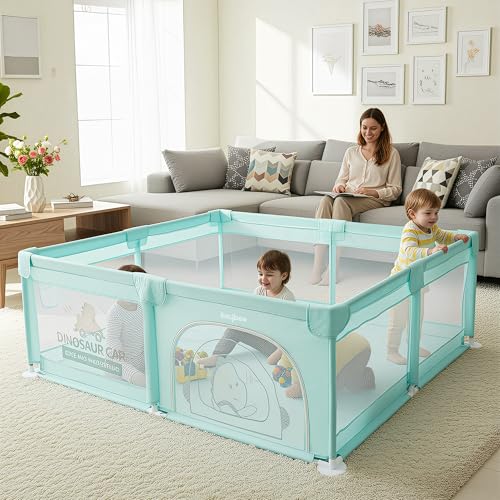 Image of Baybee Kids Playpen for Babies | Baby Play Area Indoor Setup with Zipper Door & Toys Pouch (Dark Green)