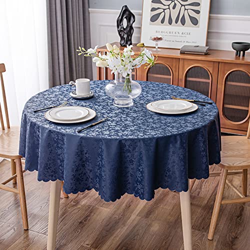 Image of Smiry Round Table Cloth, Waterproof Heavy Duty Vinyl Tablecloths, Wipeable Washable Table Cover for Kitchen and Dining Room (Navy Blue, 70 inch x 70 inch)