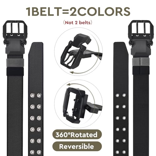 Men's Belts Double Prong Reversible, Tactical Style Belt 1.5" Width for Men 2 color in 1, Belt For Hiking Rigger2