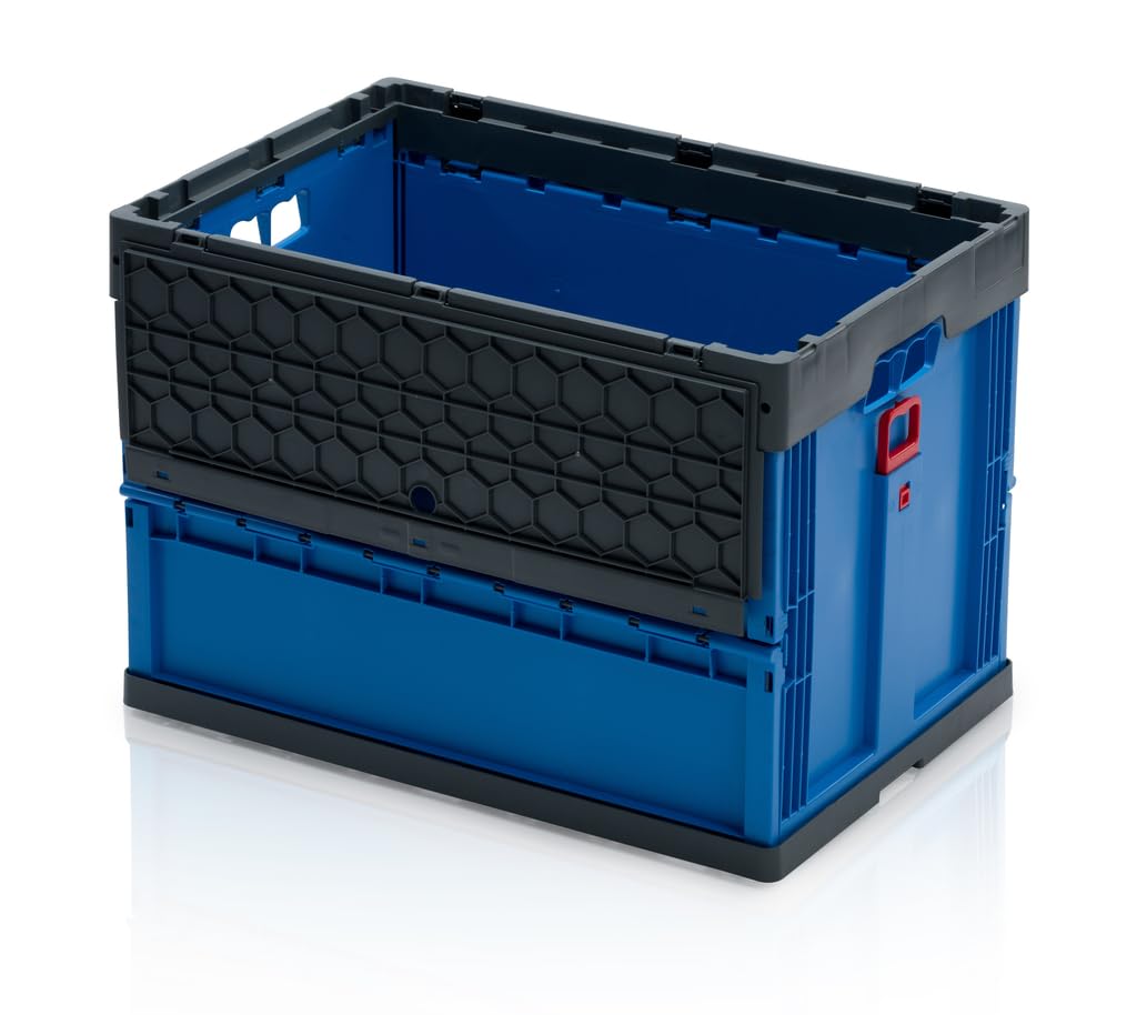1a-TopStore Großvolumen-Faltbox 60x40x42 cm MIT anscharniertem Klappdeckel, Blau-Grau, Profi-Qualität mit Verriegelungszug