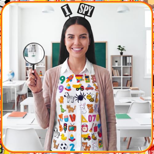 Thiccywoov I Spy Costume Set Includes 1 I Spy Headband, 1 Magnifying Glass and 50 Pcs Self Adhesive Felt Book Character Costume Accessory for First Day of School Reading Party Supplies - Image 4