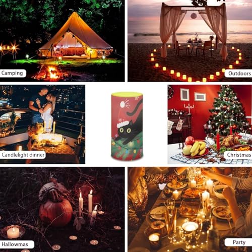 Image of Poceacles Black Cat Christmas Tree Red Flameless Candle Battery Powered with Remote Control 12 Colors 4 /8 Hours Timer LED Night Lights Pillar Candle Tealights Christmas Decorations