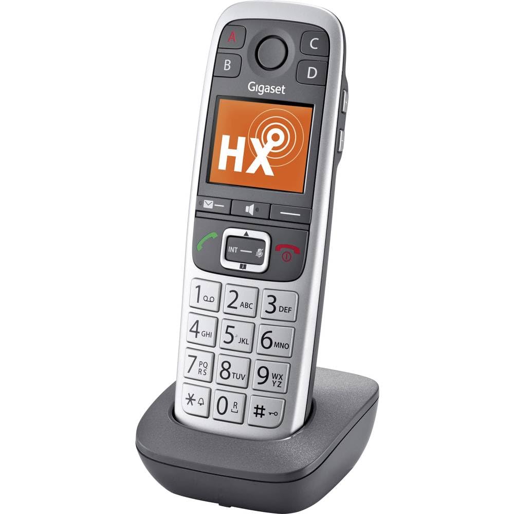 Gigaset E560HX - Ricevitore DECT con base di ricarica - telefono cordless per router e base DECT - Compatibile con Fritzbox - chiamata di emergenza con 4 numeri - pulsante extra veloce e pulsanti grandi, argento
