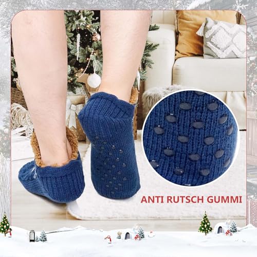 LOFIR Haussocken Hausschuhe Socken für Herren: Winter Warme Kuschelsocken für Männer Weihnachtssocken Stoppersocken Dicke Hüttensocken ABS mit Noppen Flauschige Wintersocken Blau 1 Paar 43-46