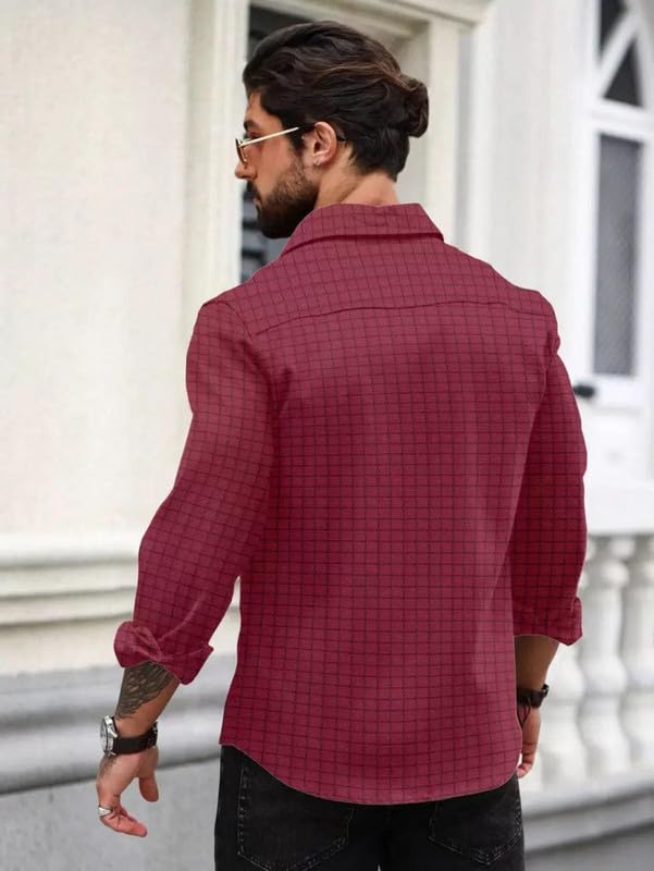 Image of DEELMO Men's Regular Fit Button Down Dress Shirts Textured Long Sleeve Casual Hawaiian Shirt