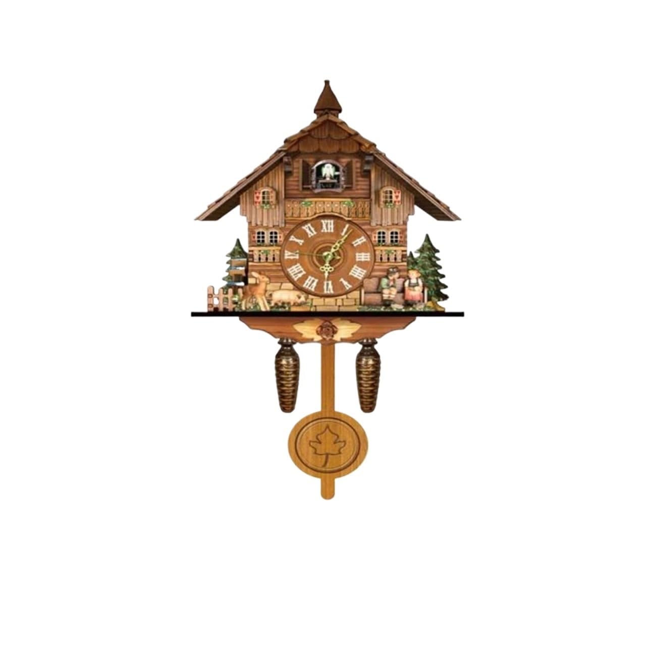 SNGUOQ Cuckoo Clock Retro Style Wooden Wall Vintage Alarm For Home For Bedroom Office(Yellow)