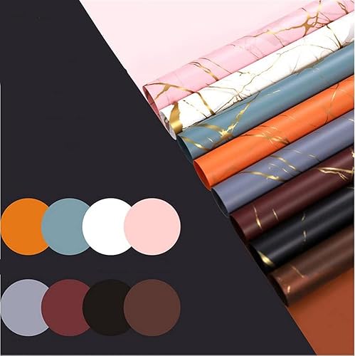 Miniatura 6 de Xshelley (24 hojas de papel de regalo de flores marmoladas de 8 colores, ramos de flores de flores, manualidades, embalaje de regalo o embalaje de