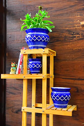 Image of Niyara Stylish Ceramic Pots Planters for Indoor Plants,Succulent,Outdoor,Balcony,Home,Garden,Office (Set of 3) Size -Large 9 inches 7 inches & 5 inches (Moroccan Blue)