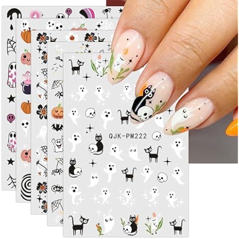 JMEOWIO Cute Cat Ghost Nail Stickers Cover