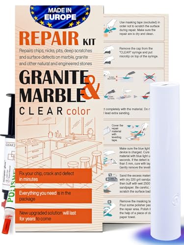 Marble, Granite & Quartz Countertop Repair Kit (Clear) - Fix Your Defects Like a Pro I Suitable for