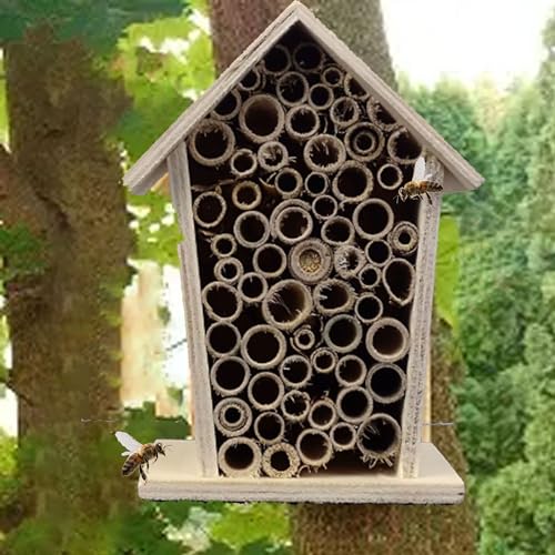 CINY Wooden Bee House, Casetta per Insetti, Per api, Farfalle, Insetti in Giardino, Resistente alle intemperie, da Appendere, Decorazione per giardino e regali, 9.5 * 7 * 11.6CM, Wild Bee House