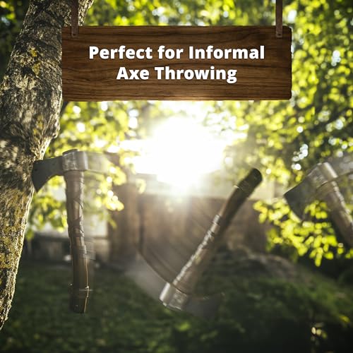 Image of Throwing Axe Set (2) - Norse Tradesman 14 inch Viking Throwing Axe Set - Two Fully Sharpened Norse Hand-Axes - Carbon Steel Axe Heads with Premium Leather Cross-Stitch