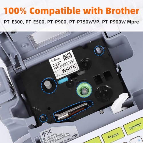 Image of Label KINGDOM HSe-211 Heat Shrink Label Fits Brother P-Touch Label Maker Tape 0.23 inch 5.8mm White Heat Shrink Tubing Label for Wire Cable Compatible with P Touch PT-D400 PT-D600 PT-E300 PT-E500, 6-Pack