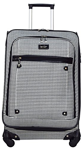 Nicole Miller Designer Luggage Collection - Expandable 24 Inch Softside Bag - Durable Mid-sized Lightweight Checked Suitcase with 4-Rolling Spinner Wheels (Taylor Black/White Plaid)