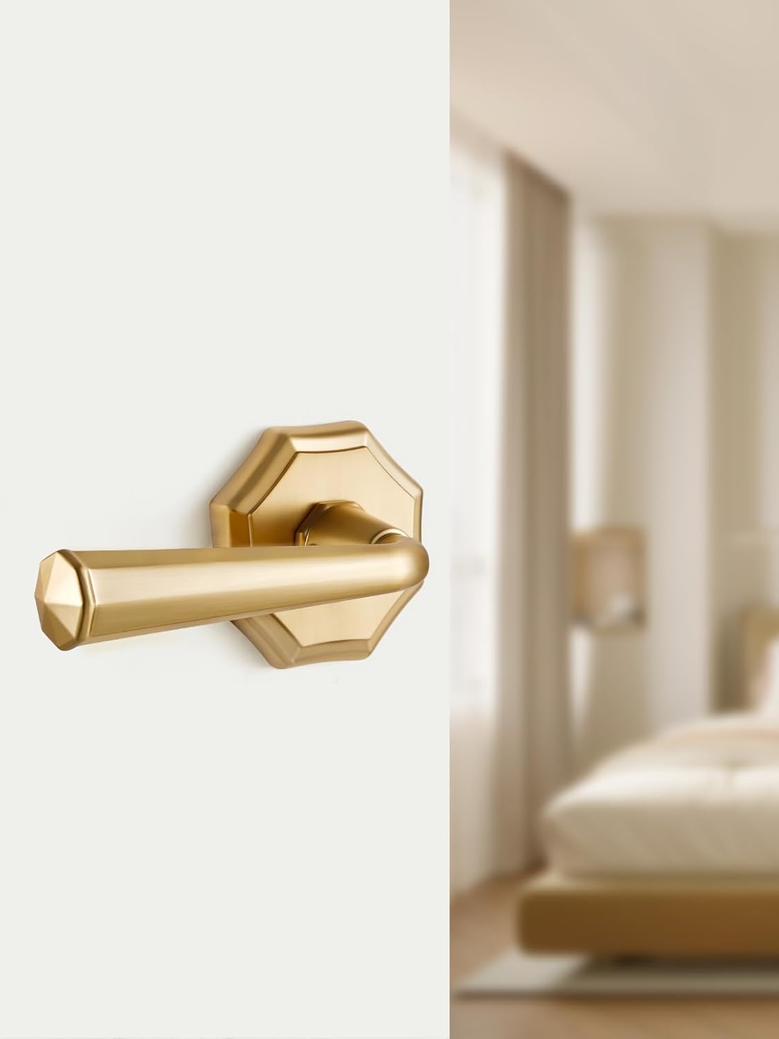 2 Pack Brushed Gold Passage Door Handles Satin Brass Interior Closet Hallway Interior Vintage Door Levers