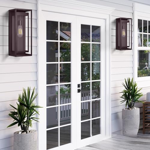 Image of 19 Inch Bronze Outdoor Wall Light Fixtures, 2 Pack Porch Lights | Large Size, Anti-Rust, Waterproof, Tempered Glass, Easy Installation, Exterior Wall Sconces for House Entryway Garage