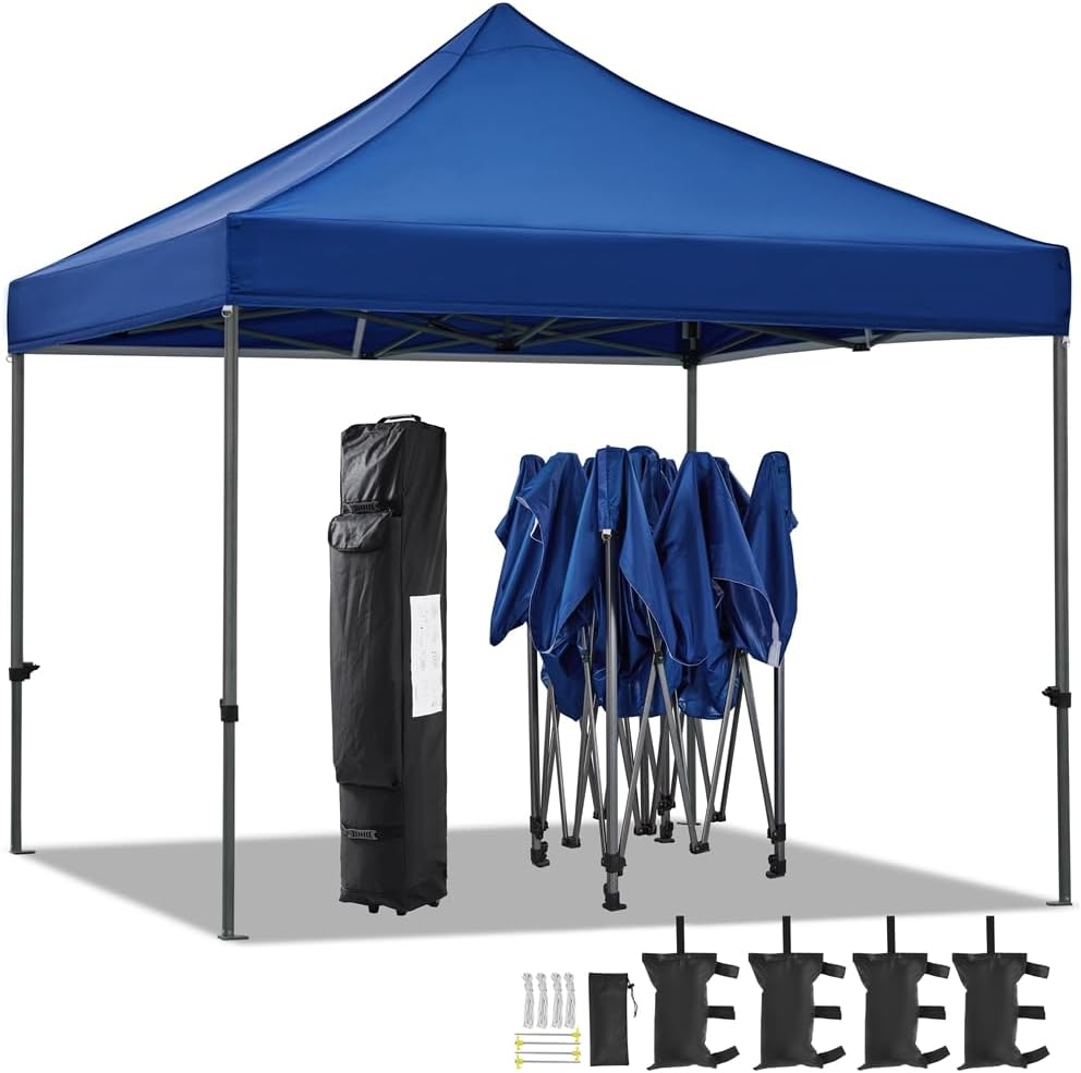 Yaheetech Canopy Tent, Commercial Instant Heavy Duty Canopy, 500D Waterproof Adjustable Canopy with Wheeled Carry Bag, 4 Sandbags and 4 Stakes (10x10, Blue) Blue 10x10 (Similar). 