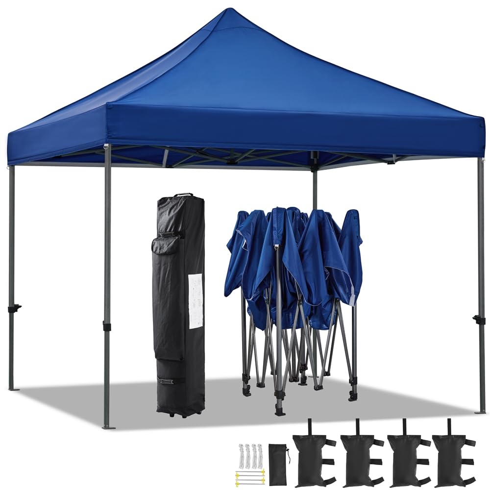 Yaheetech Canopy Tent, Commercial Instant Heavy Duty Canopy, 500D Waterproof Adjustable Canopy with Wheeled Carry Bag, 4 Sandbags and 4 Stakes (10x10, Blue)