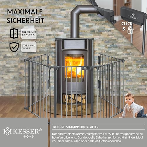 KESSER® Kaminschutzgitter mit Tür 305 cm Metall Ofenschutzgitter Laufgitter Laufstall Absperrgitter Tierschutzgitter Türschutzgitter für Kinder-Sicherung, 5-teilig Elemente (je 60 x 75 cm) Anthrazit