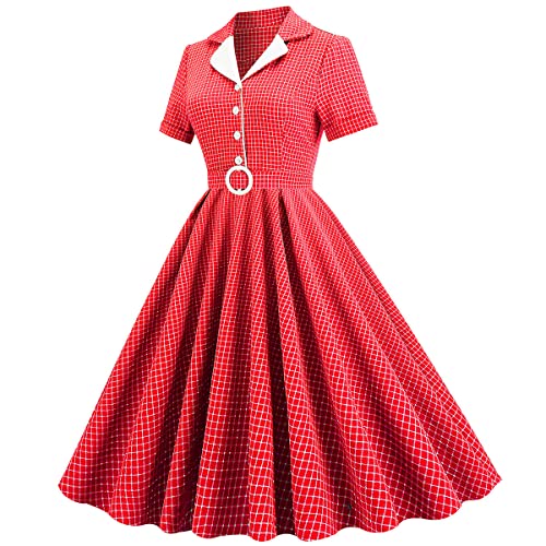 Image of Women 1950s Vintage Short Sleeve Peter Pan Collar Retro Swing A Line Midi Summer Dress Cocktail Party Evening Prom Gown