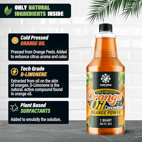 Image of Calyptus Orange Oil Concentrate | Dilutes to 16 Gallons | 85% D-Limonene | Concentrated Cold Pressed Orange Oil | Citrus Power | USA Made | 1 Quart