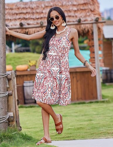 Image of Zeagoo Womens Summer Sundress Boho Floral Casual Tank Dresses with Pockets Sleeveless Tiered Swing A Line Beach Dress