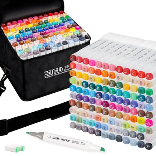 XIEED 120 Colors Premium Alcohol Markers Alcohol Markers Set with Adjustable Shoulder Strap for Beginners & Artists in Coloring or Sketching