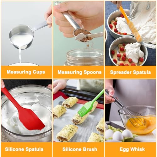 Mixing Bowls with Lid Set, 27PCS Kitchen Utensils Metal Bowl Stainless Steel Nesting Bowls, Measuring Cups and Spoons, Egg Whisk for Baking