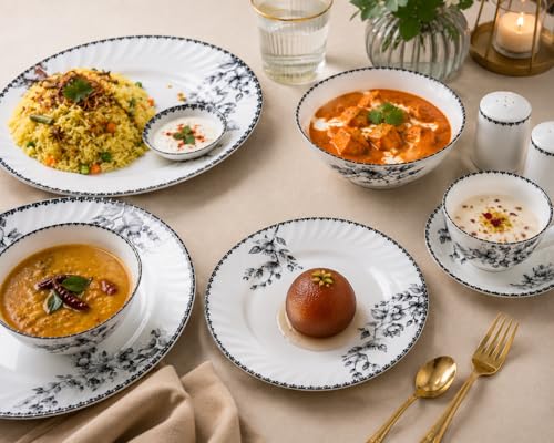 Image of Melvio By Malti 2 Pcs Quarter Plate Set for Snacks & Dessert | Premium Melamine Side Plates with Floral Design | Microwave & Dishwasher Safe Small Serving Plates for Roti | White, 8 Inch