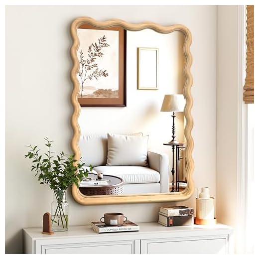 21 Stunning Garden Mirror Ideas to Transform Your Outdoor Space 5 Bathroom Mirror for Wall, 24"x36" Boho Wavy Wood Mirror Large Full Length Decorative Mirror with Tempered Glass, Natural Wooden Frame Vanity Mirror for Bedroom, Living Room, Entryway