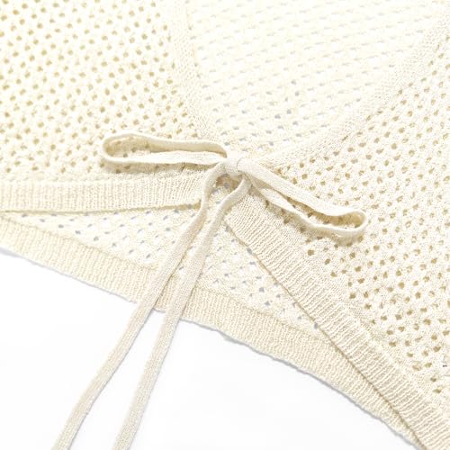 Image of Women's Tie Front Cardigan Shrugs for Dresses Summer Lightweight Crop Top Knit Crochet Sweater Beach Cover Up