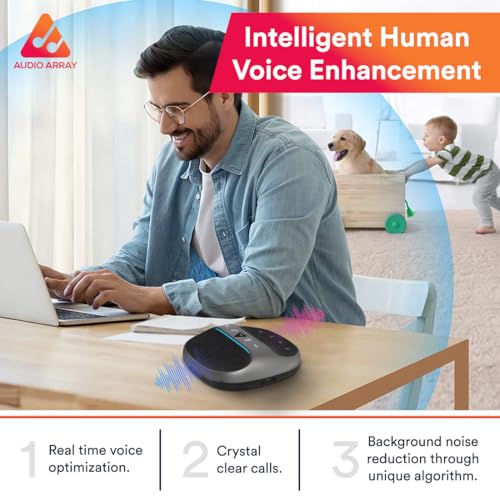 Image of Audio Array AM-W45 Wireless Conference Microphone with Speaker | Bluetooth, USB & 4 Mics | 360 Pickup Upto 4M | Noise Reduction & Enhanced Voice | Portable Speakerphone for Video Calls /Zoom Meeting
